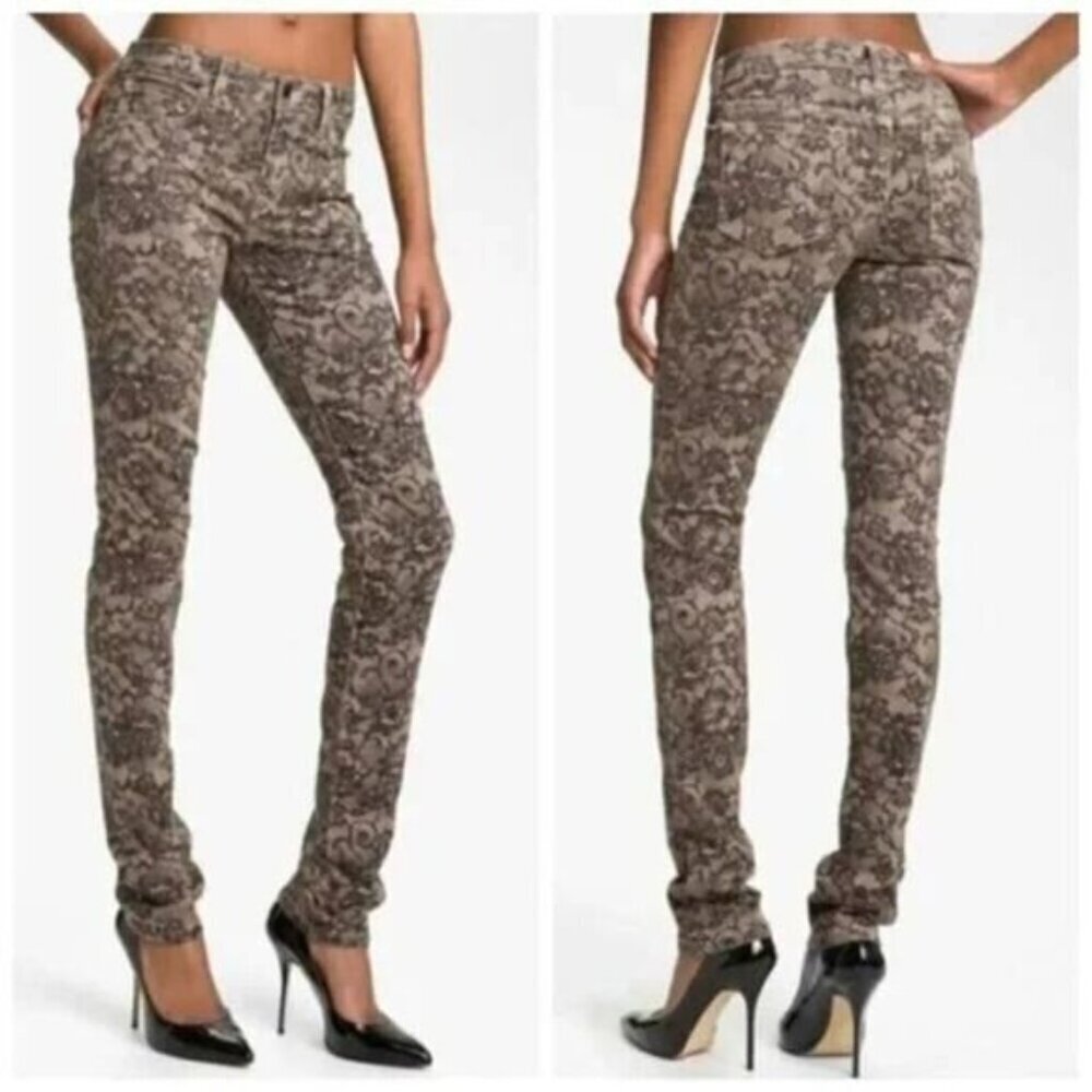Joe's Jeans Womens Chantilly Mid Rise Lace Print Skinny Jean 26 Blush - Picture 2 of 11